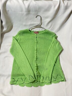 April Cornell Light Green Cardigan with Crochet M